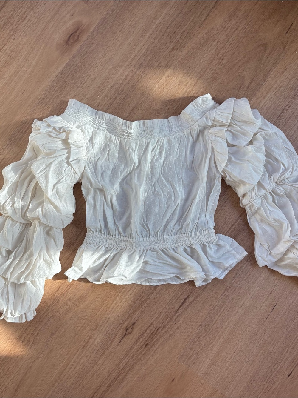 GUESS — Celestine Swiss Dot Peplum Blouse in Ivory